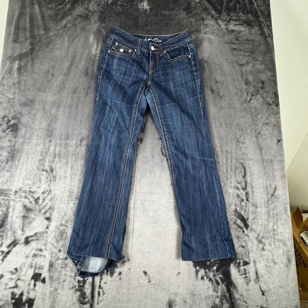 INC Denim Bootcut Jeans Womens 2 Blue Regular Fit Boot Leg Rhinestone 3693